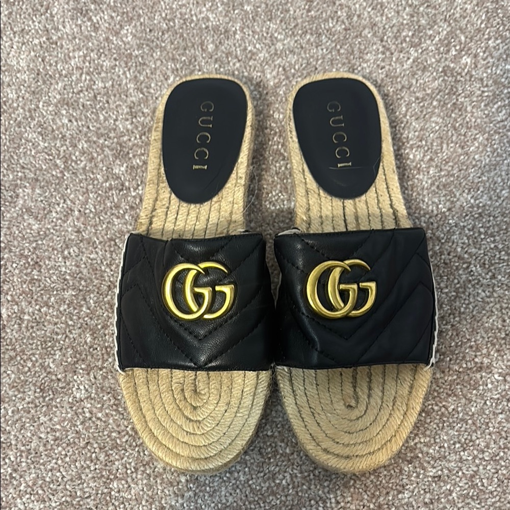 Gucci Black and Gold Women's Slide Sandals